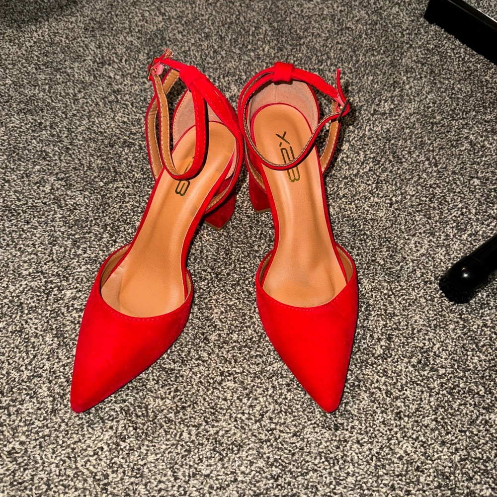 Red High Heeled Pumps with Ankle Strap